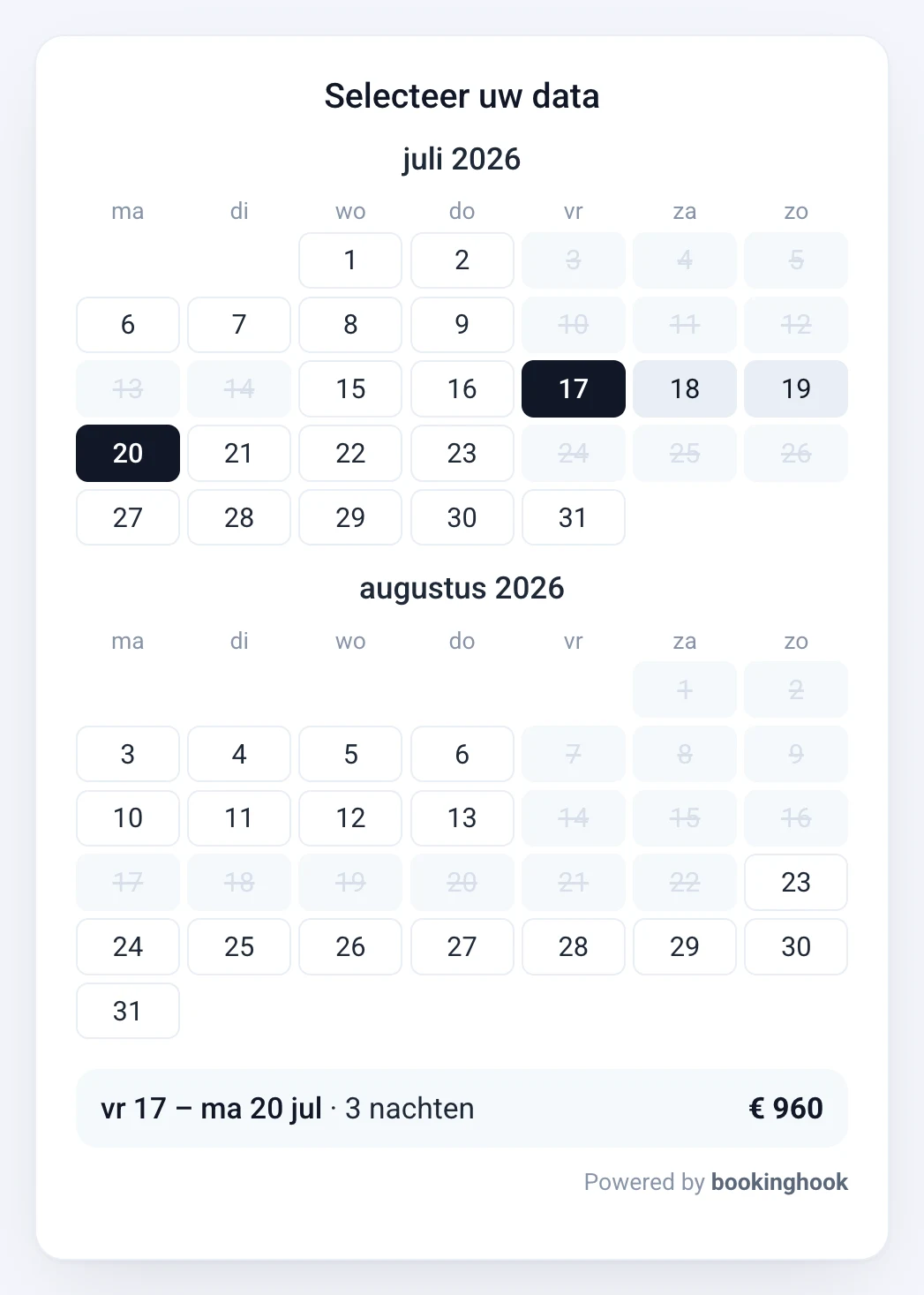 Beschikbaarheidskalender