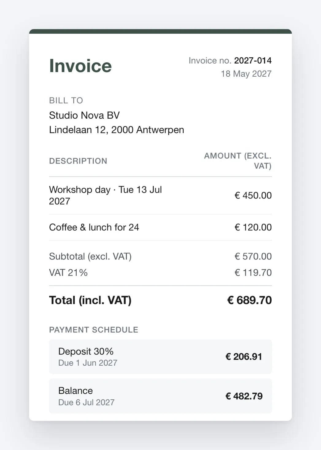 Quote first, booking second. Then the invoice, on its own.